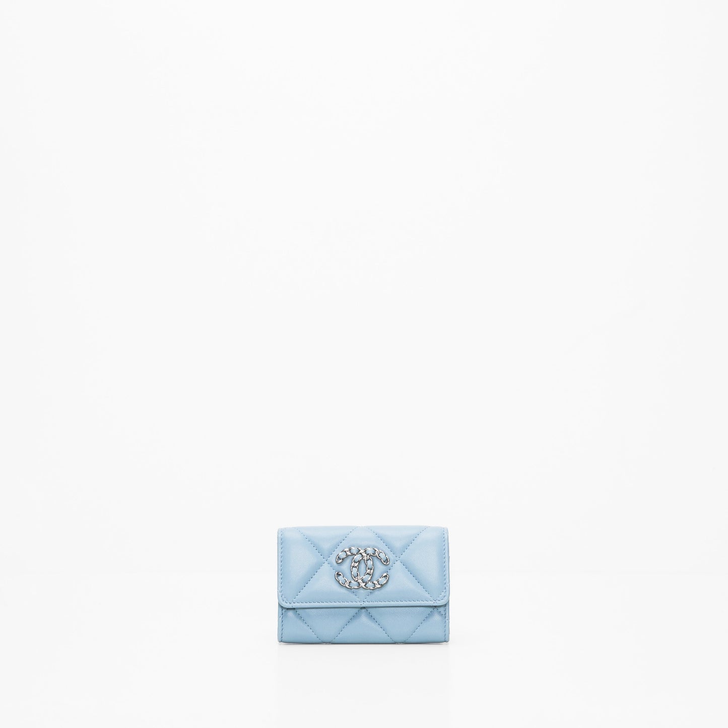 Chanel 19 Quilted Flap Card Holder Blue Lambskin