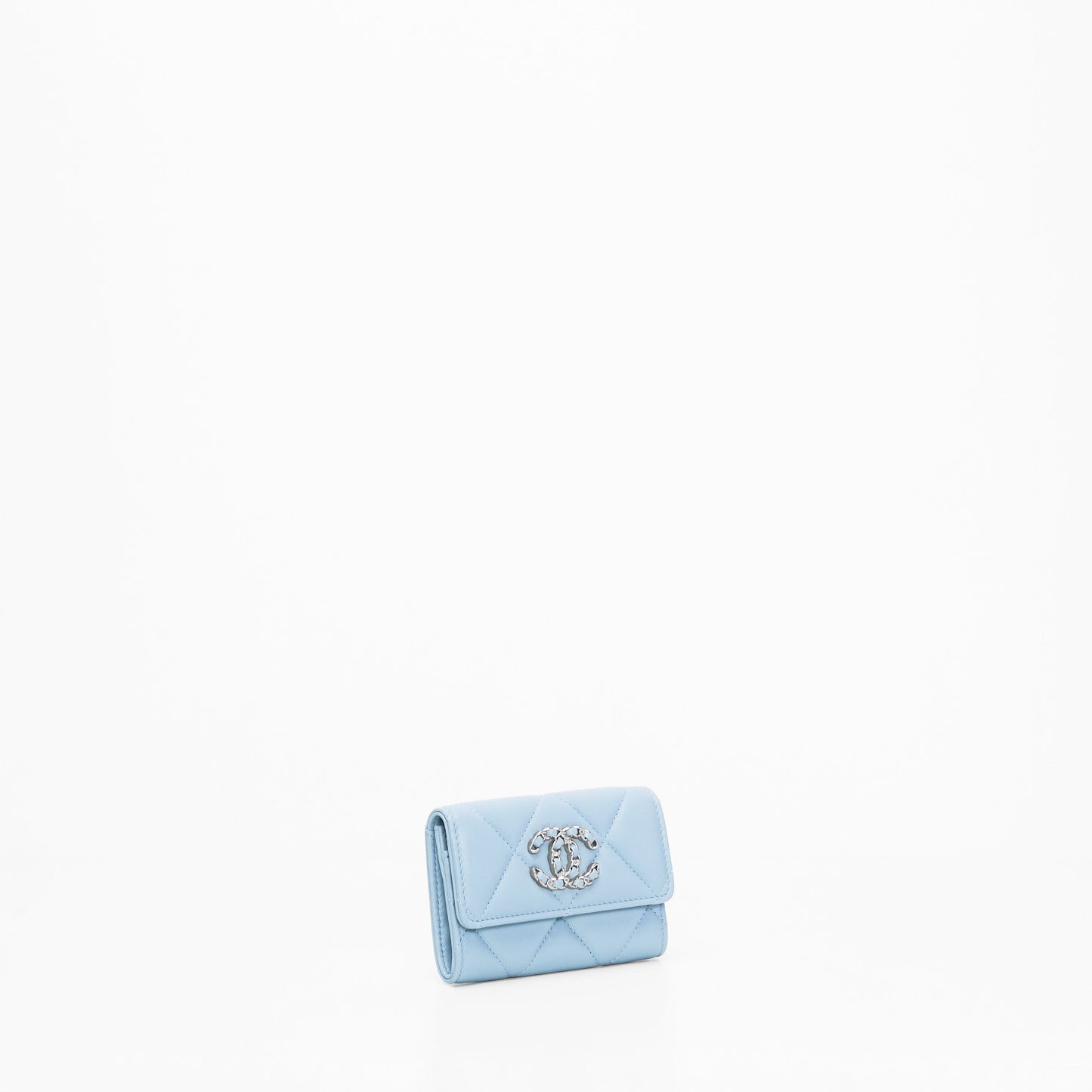Chanel 19 Quilted Flap Card Holder Blue Lambskin