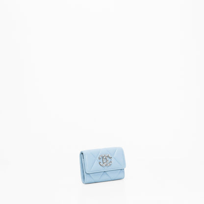 Chanel 19 Quilted Flap Card Holder Blue Lambskin