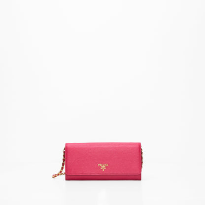 prada saffiano pink leather flap wallet