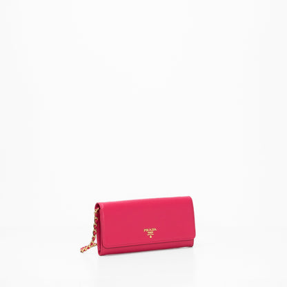 prada saffiano pink leather flap wallet