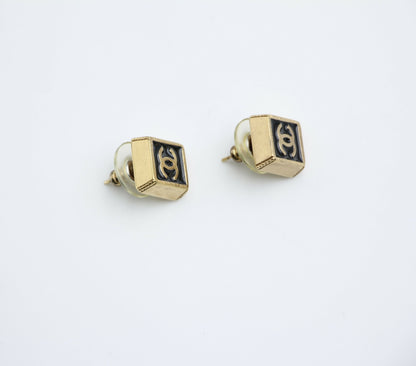 Chanel Vintage 03P Metal Square Black Stud Earrings