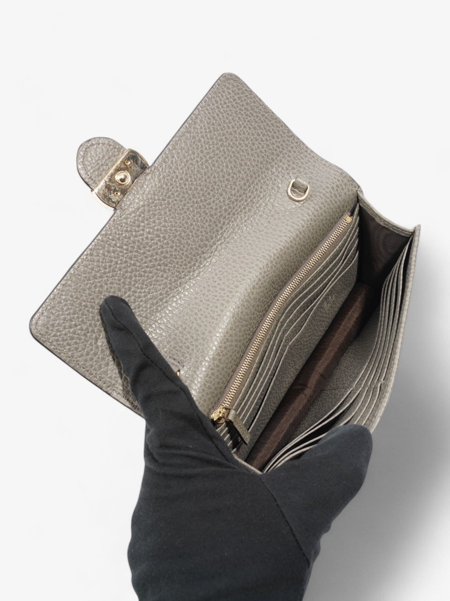 Gucci Dollar Interlocking G Chain Wallet Grey Calfskin Leather