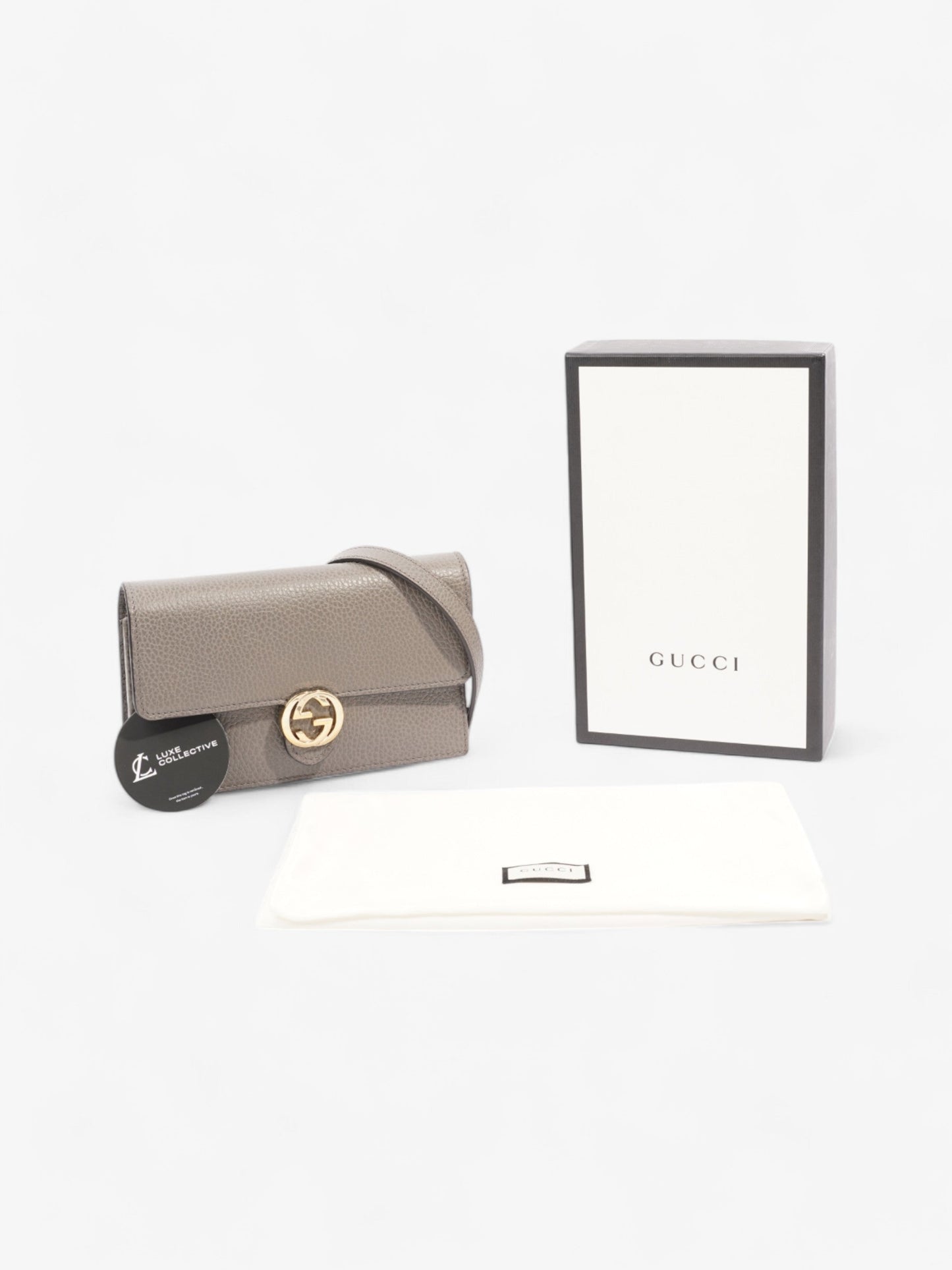 Gucci Dollar Interlocking G Chain Wallet Grey Calfskin Leather