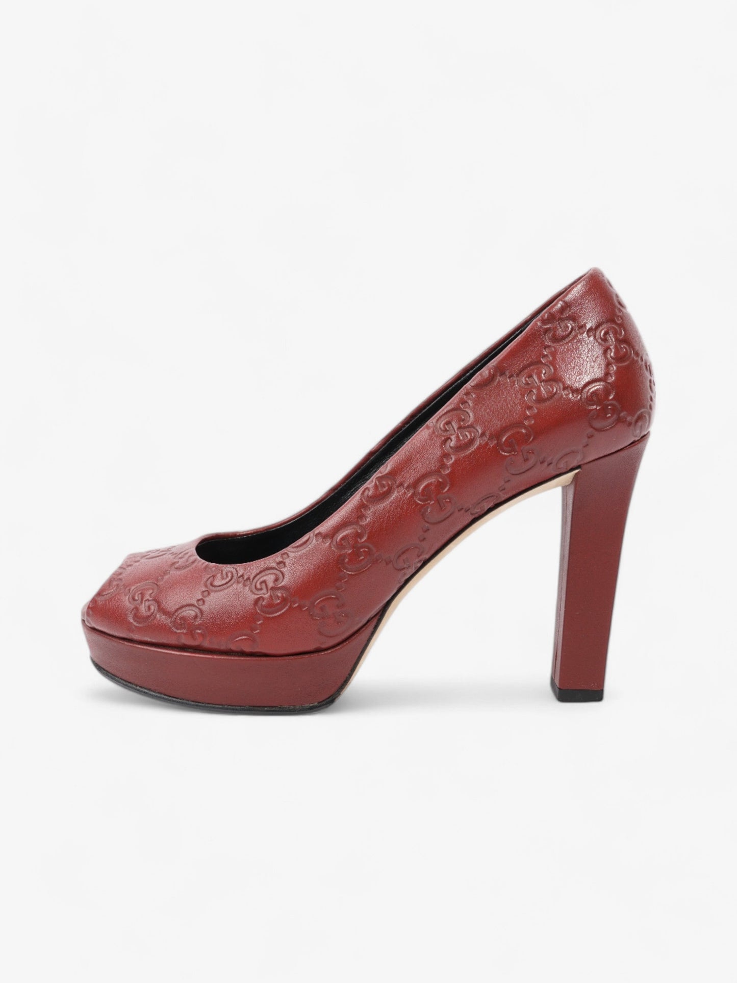 Gucci GG Embossed Heels Burgundy Embossed Leather EU 37 UK 4