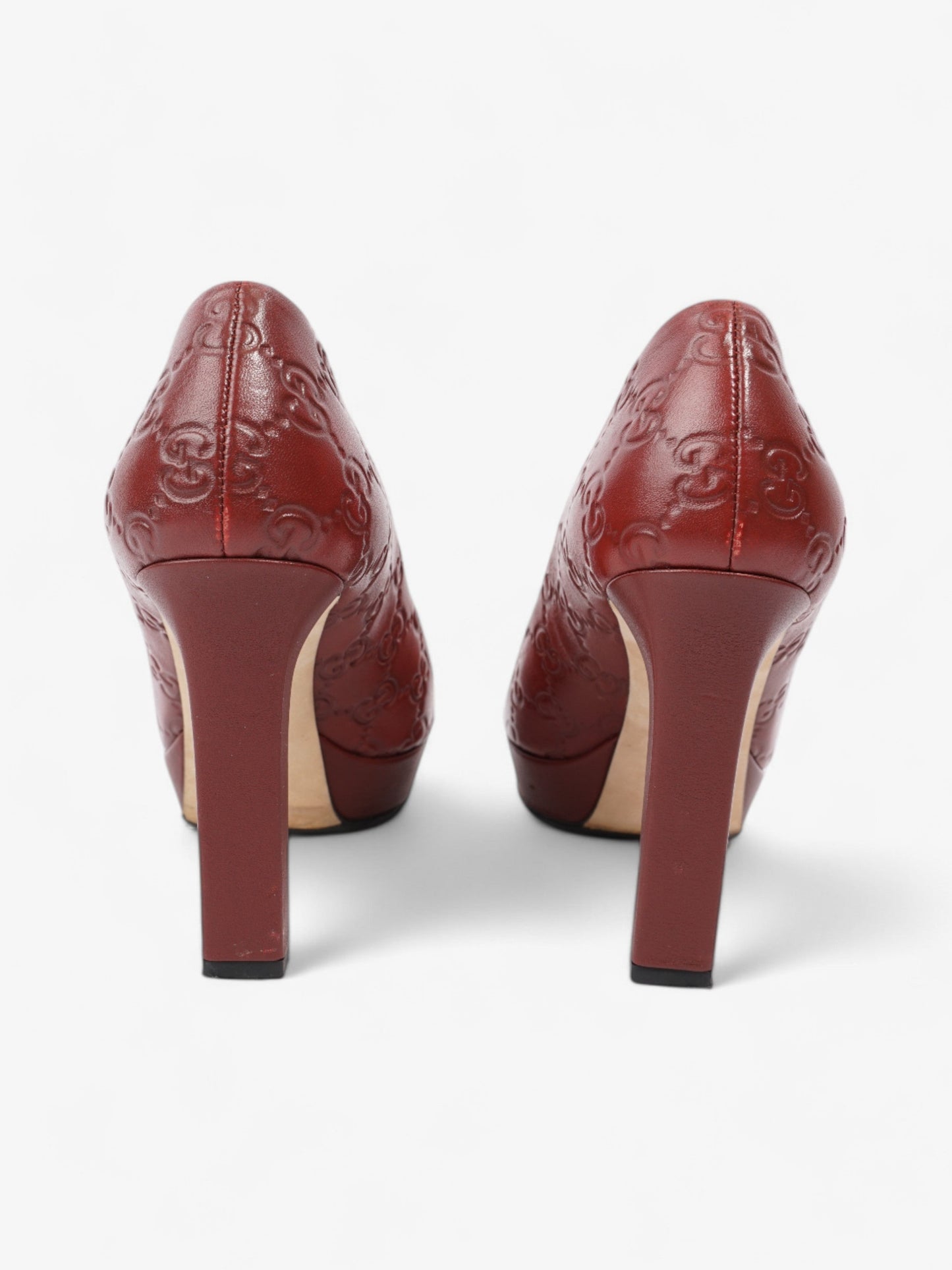 Gucci GG Embossed Heels Burgundy Embossed Leather EU 37 UK 4