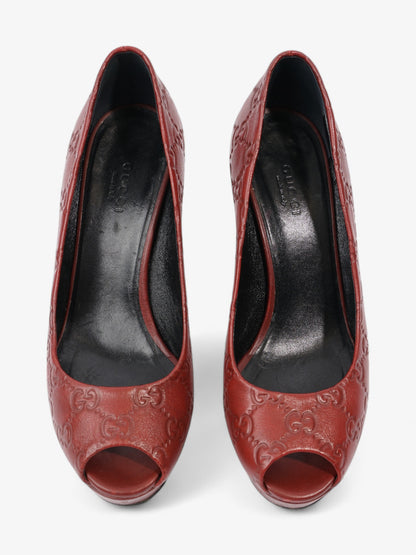 Gucci GG Embossed Heels Burgundy Embossed Leather EU 37 UK 4