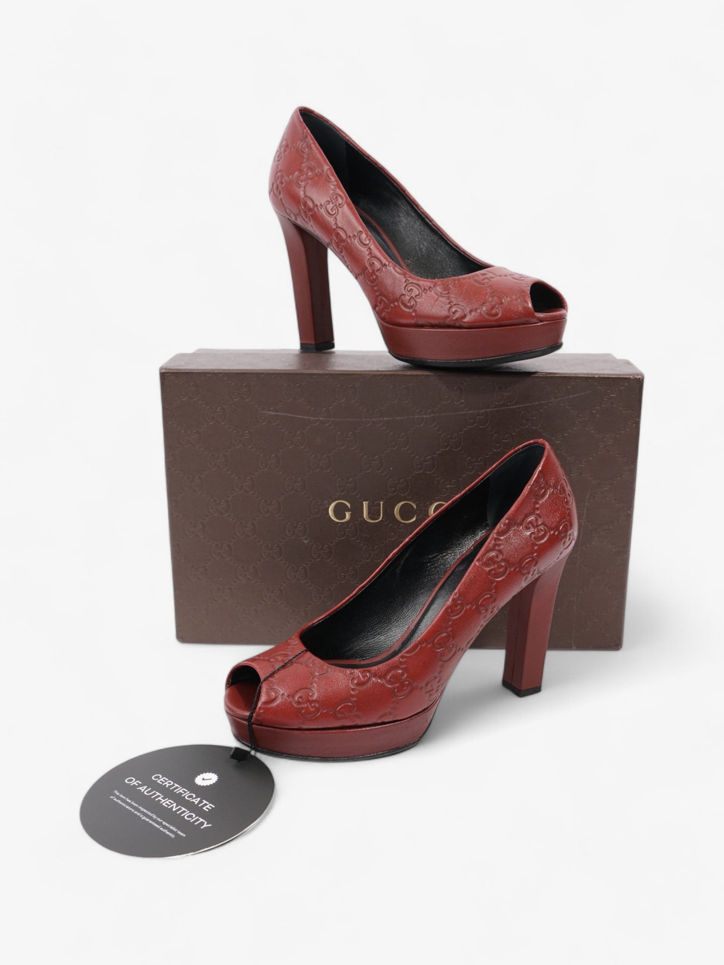 Gucci GG Embossed Heels Burgundy Embossed Leather EU 37 UK 4
