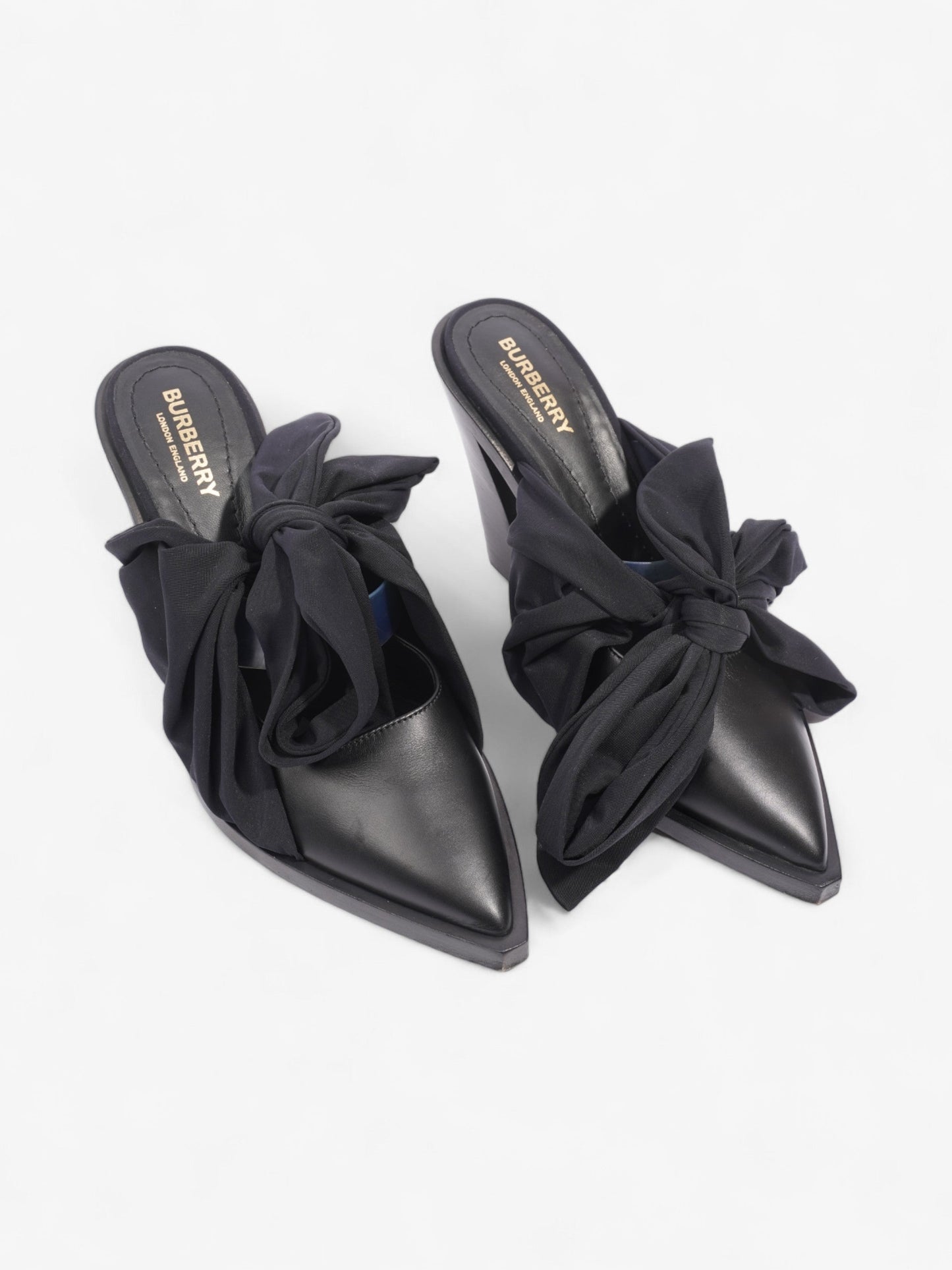 Burberry Tillington Ankle-Wrap Point-Toe Mules 75mm Black Leather EU 37 UK 4