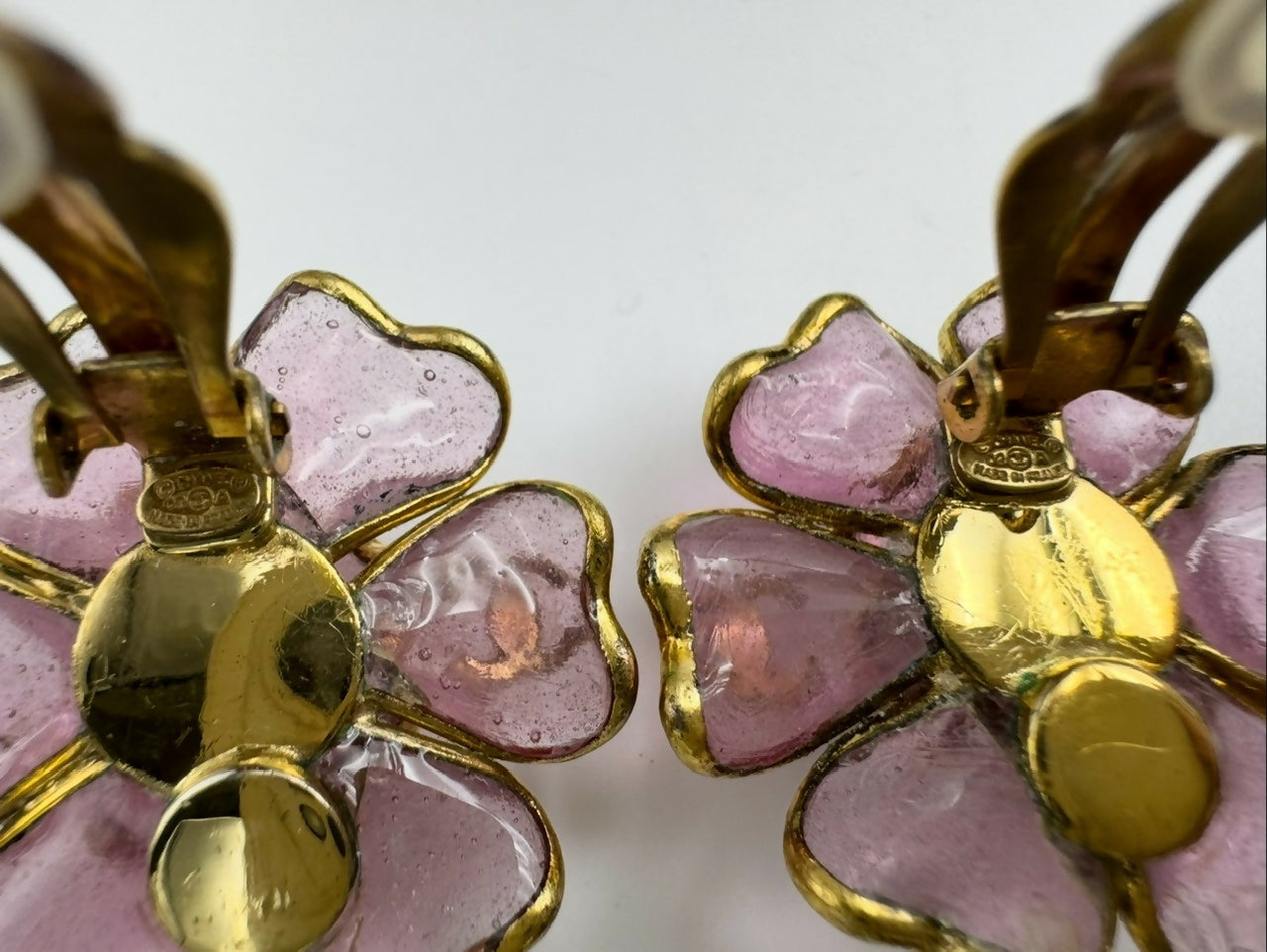Chanel Vintage 02A Gripoix Pink Camellia Clip-on Earring