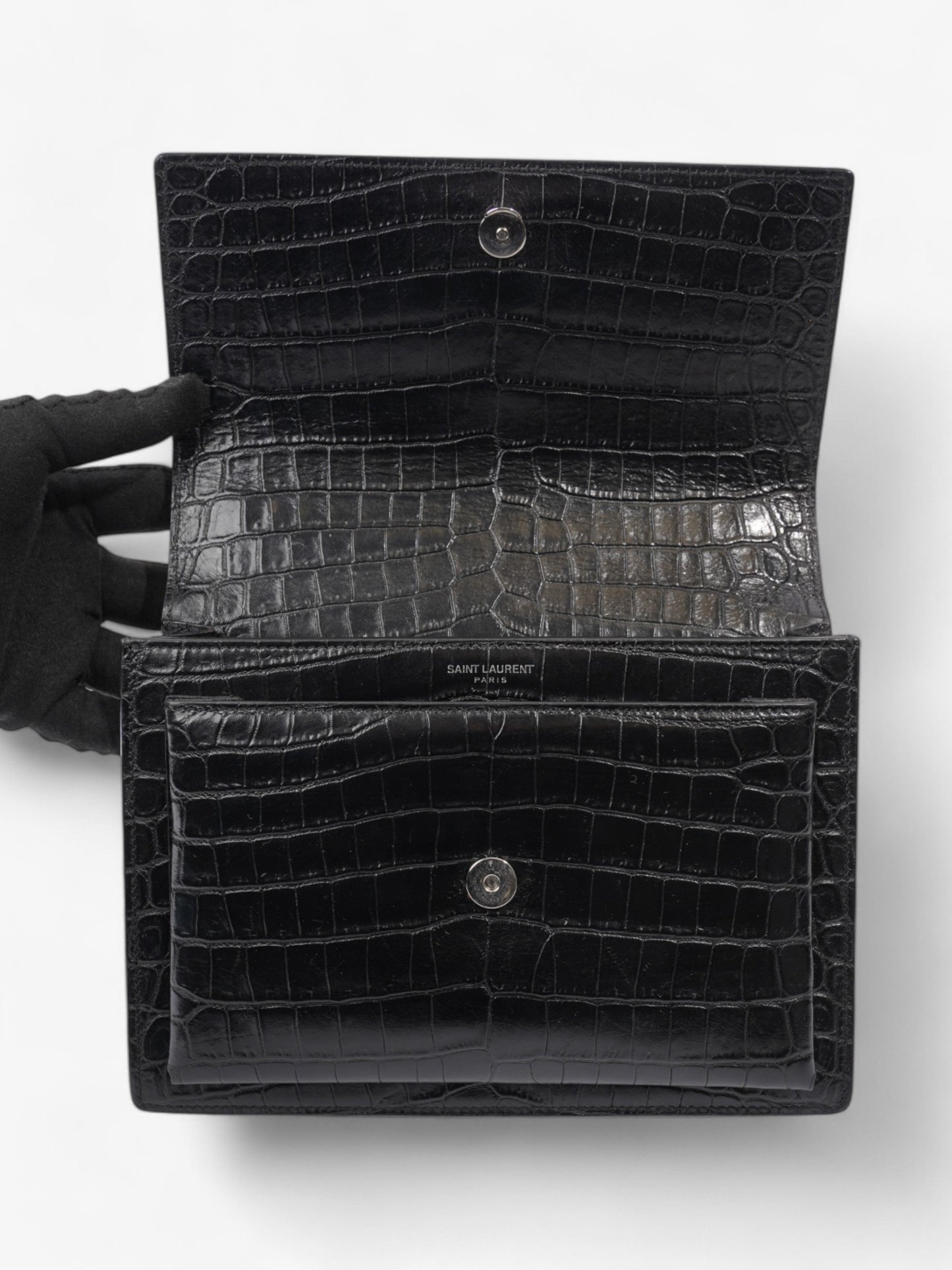 Saint Laurent Sunset Black Embossed Leather Medium
