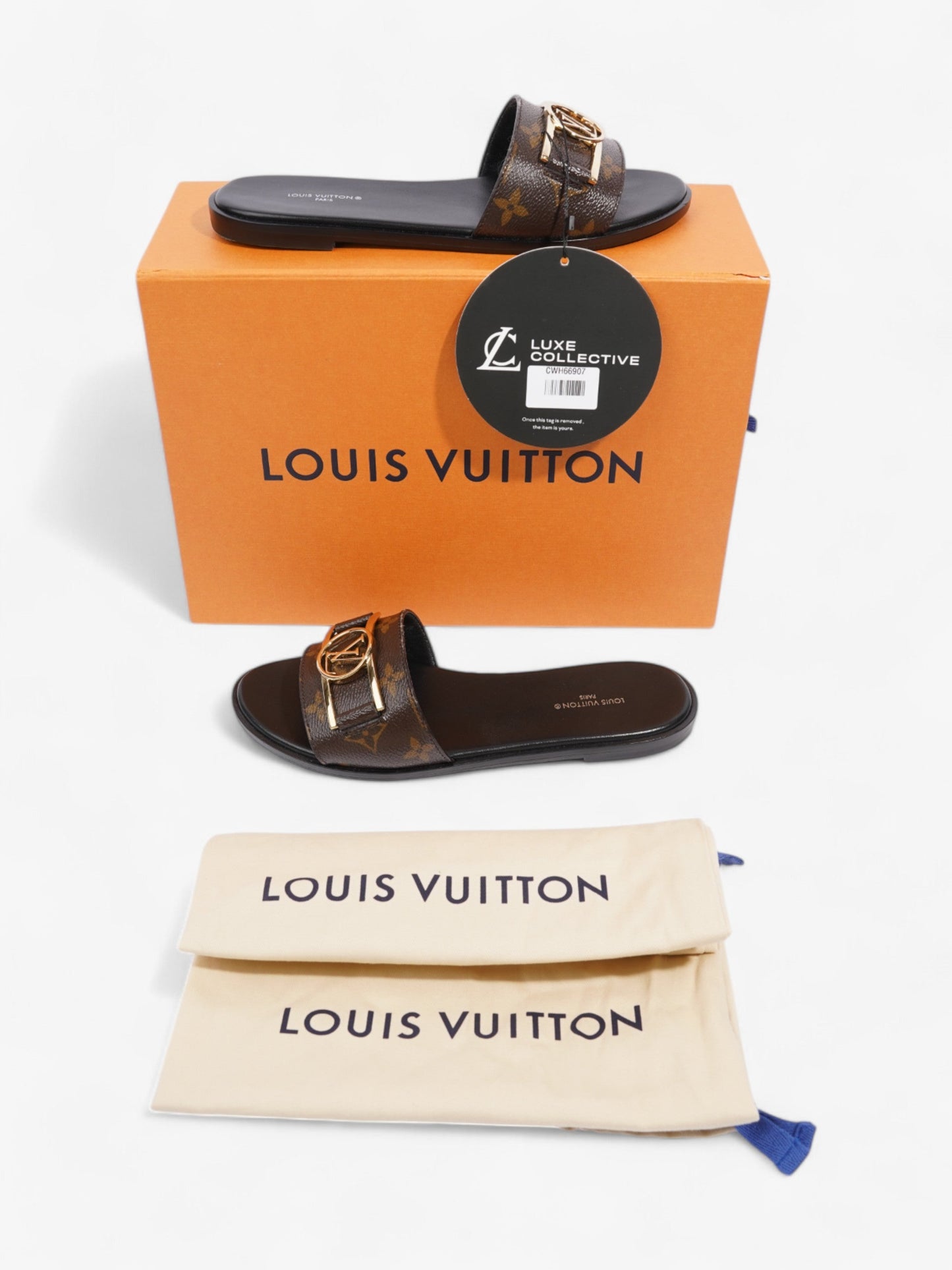Louis Vuitton LV Lock It Flat Mules Monogram / Black Leather EU 37 UK 4