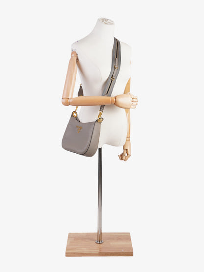 Prada Zipped Hobo Taupe Calfskin Leather