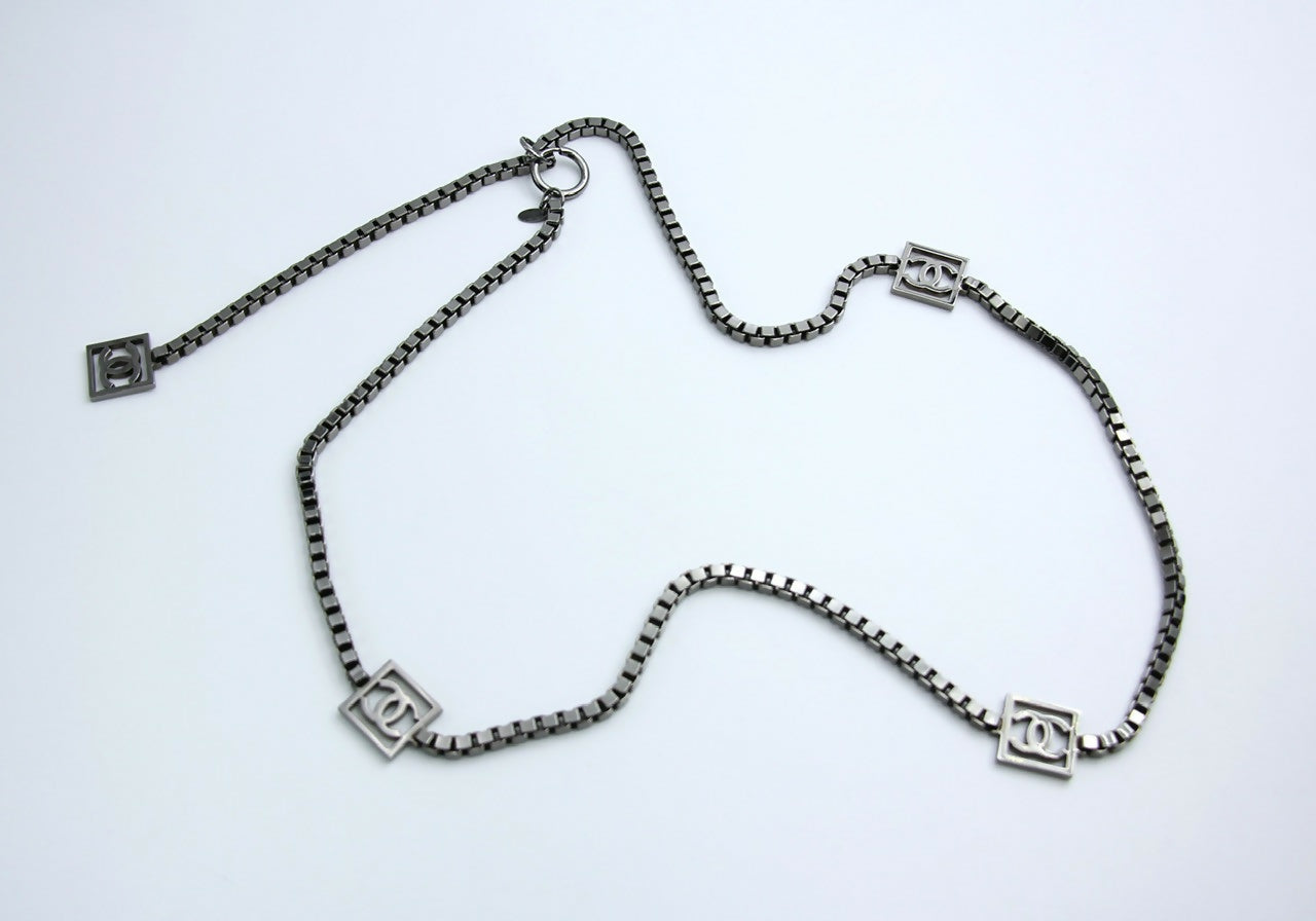 Chanel Vintage 06A Metal Four CC Silver Square Buckle Waist Chain 97CM
