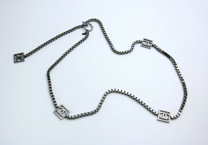 Chanel Vintage 06A Metal Four CC Silver Square Buckle Waist Chain 97CM