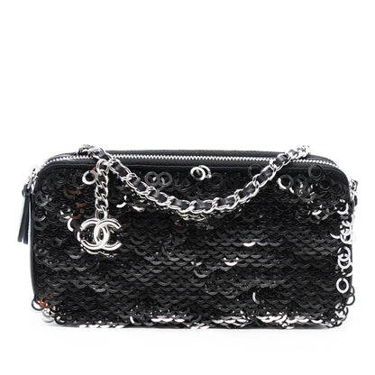 Chanel CC Calfskin and Sequin Double Zip Wallet on Chain