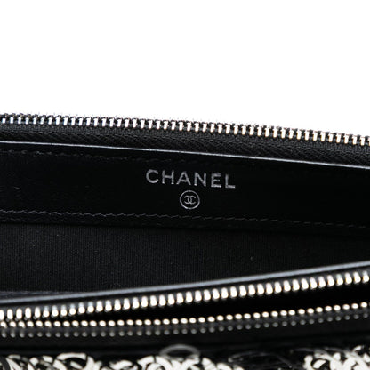 Chanel CC Calfskin and Sequin Double Zip Wallet on Chain