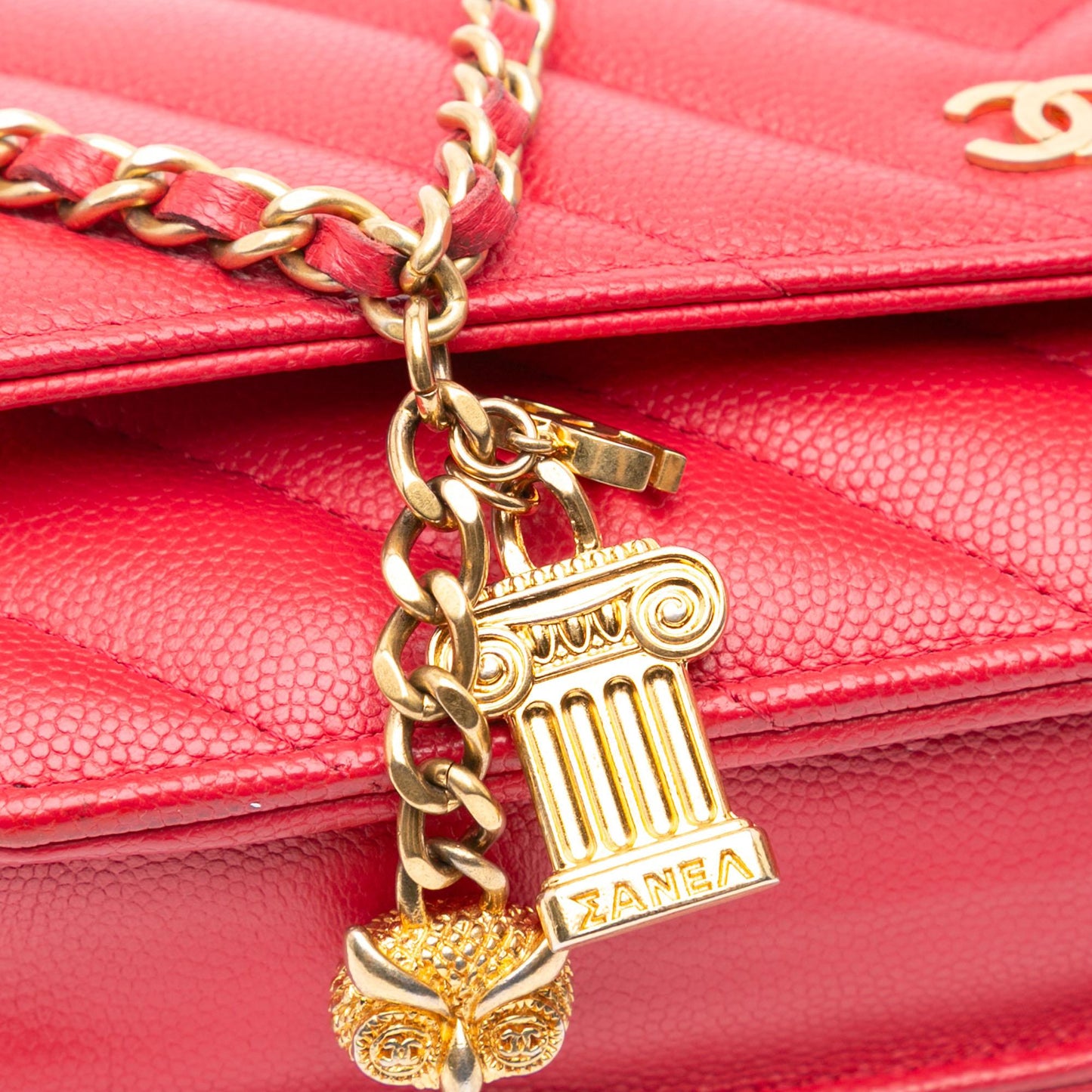 Chanel CC Chevron Caviar Ancient Greek Charms Wallet On Chain