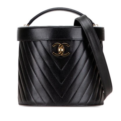 Chanel CC Chevron Caviar Turnlock Vanity Bag