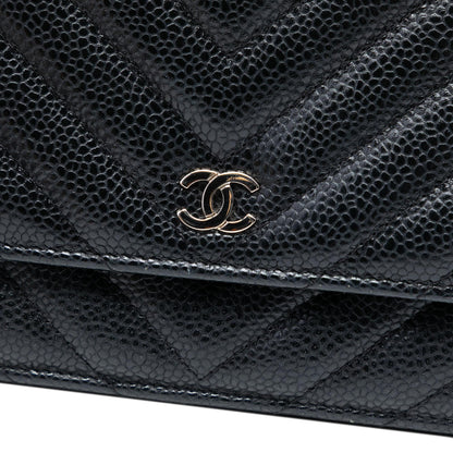 Chanel CC Chevron Caviar Wallet On Chain