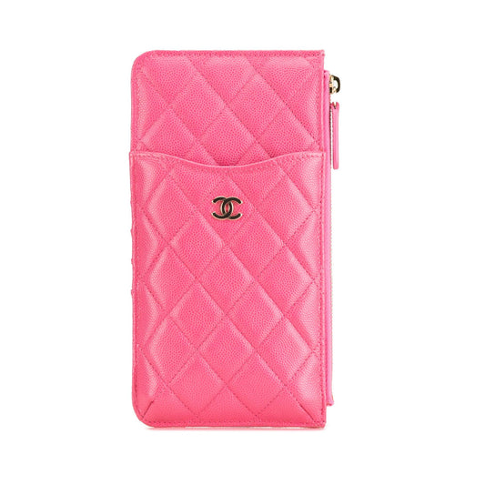 Chanel CC Quilted Caviar Flat Phone Case Wallet Pouch