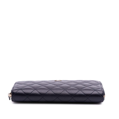 Chanel CC Quilted Caviar Zip Around Long Wallet