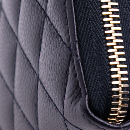 Chanel CC Quilted Caviar Zip Around Long Wallet