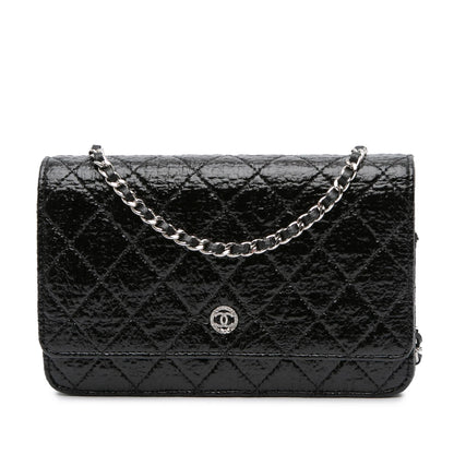 Chanel CC Quilted Crinkled Patent Wallet On Chain