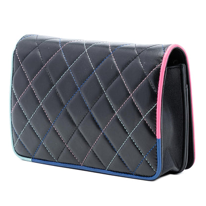 Chanel CC Quilted Lambskin Multicolor Border Full Flap Wallet on Chain