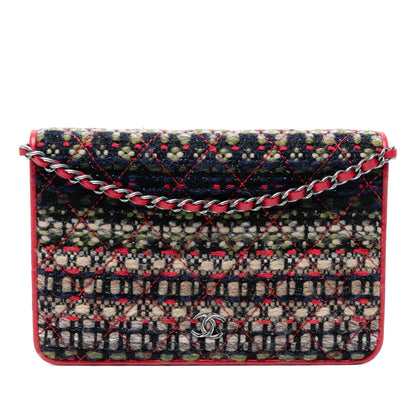 Chanel CC Quilted Tweed Wallet On Chain