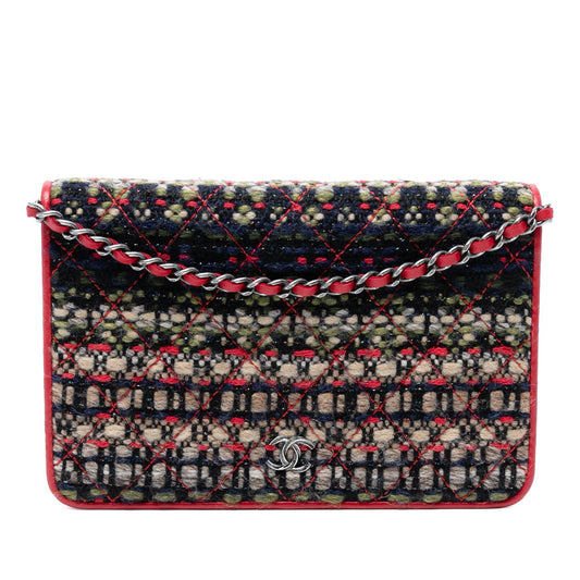 Chanel CC Quilted Tweed Wallet On Chain