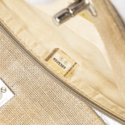Chanel CC Stitched Linen Chain Tote