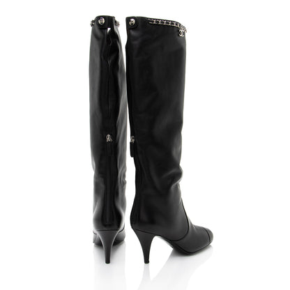 Chanel Calfskin CC Chain Knee High Boots - Size 9.5 / 39.5