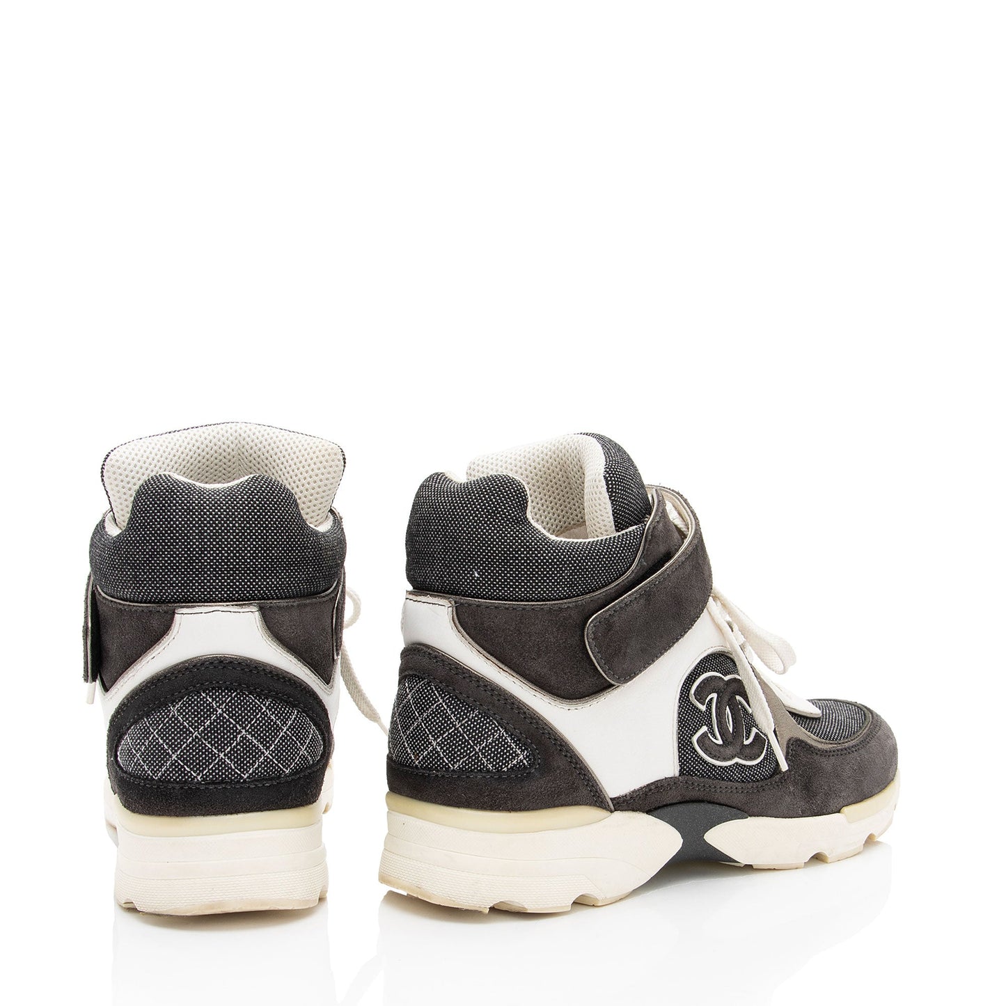 Chanel Canvas Leather CC High Top Sneakers - Size 7 / 37