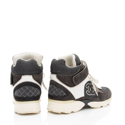 Chanel Canvas Leather CC High Top Sneakers - Size 7 / 37