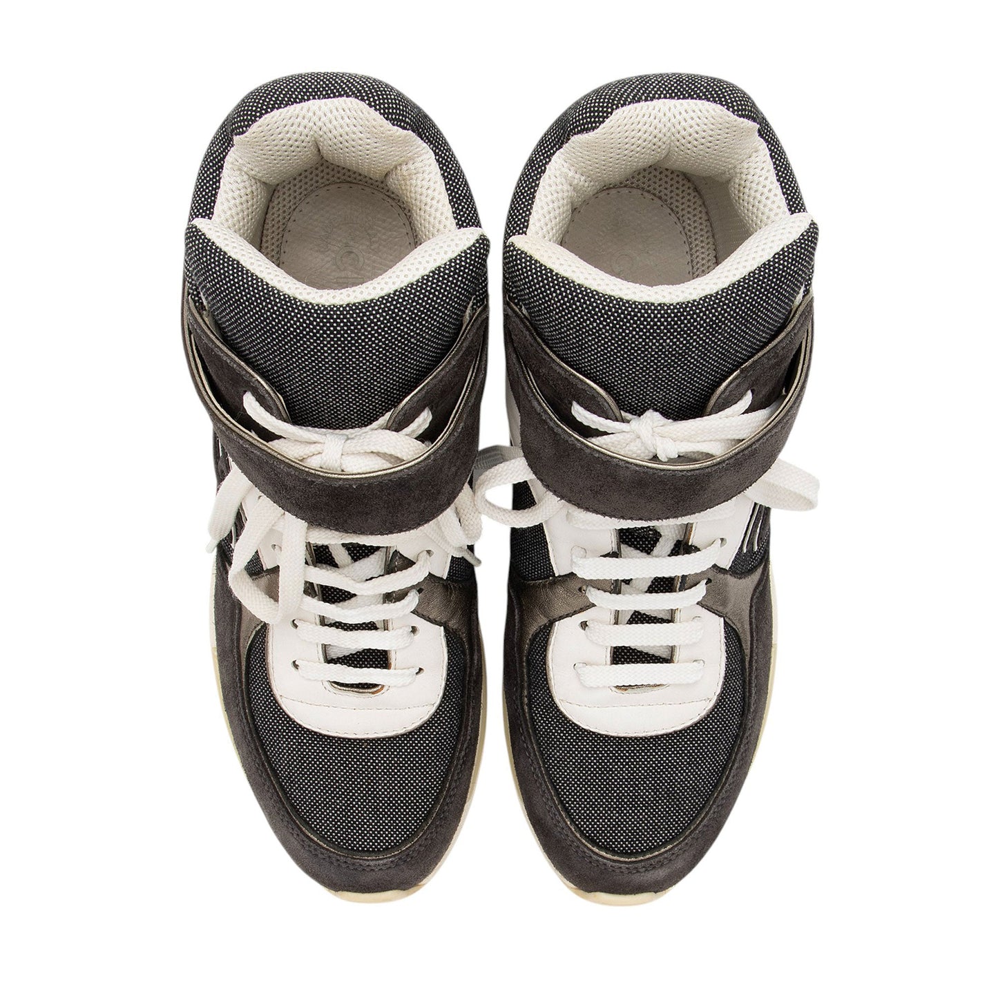 Chanel Canvas Leather CC High Top Sneakers - Size 7 / 37