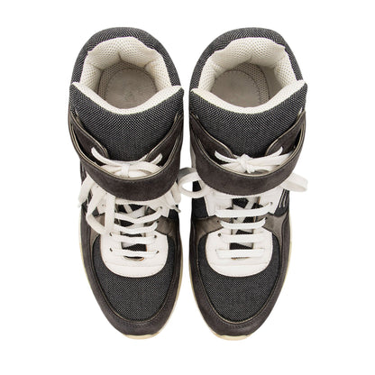 Chanel Canvas Leather CC High Top Sneakers - Size 7 / 37