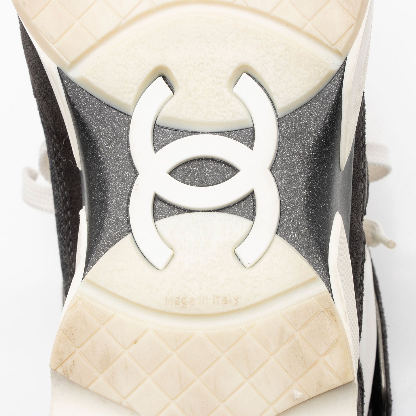 Chanel Canvas Leather CC High Top Sneakers - Size 7 / 37