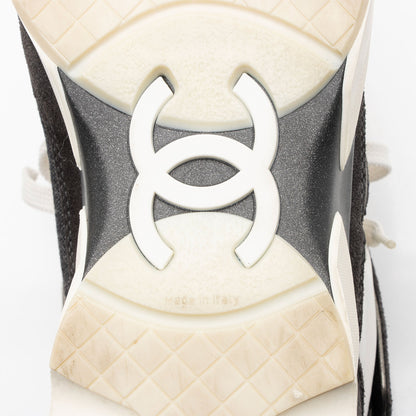 Chanel Canvas Leather CC High Top Sneakers - Size 7 / 37