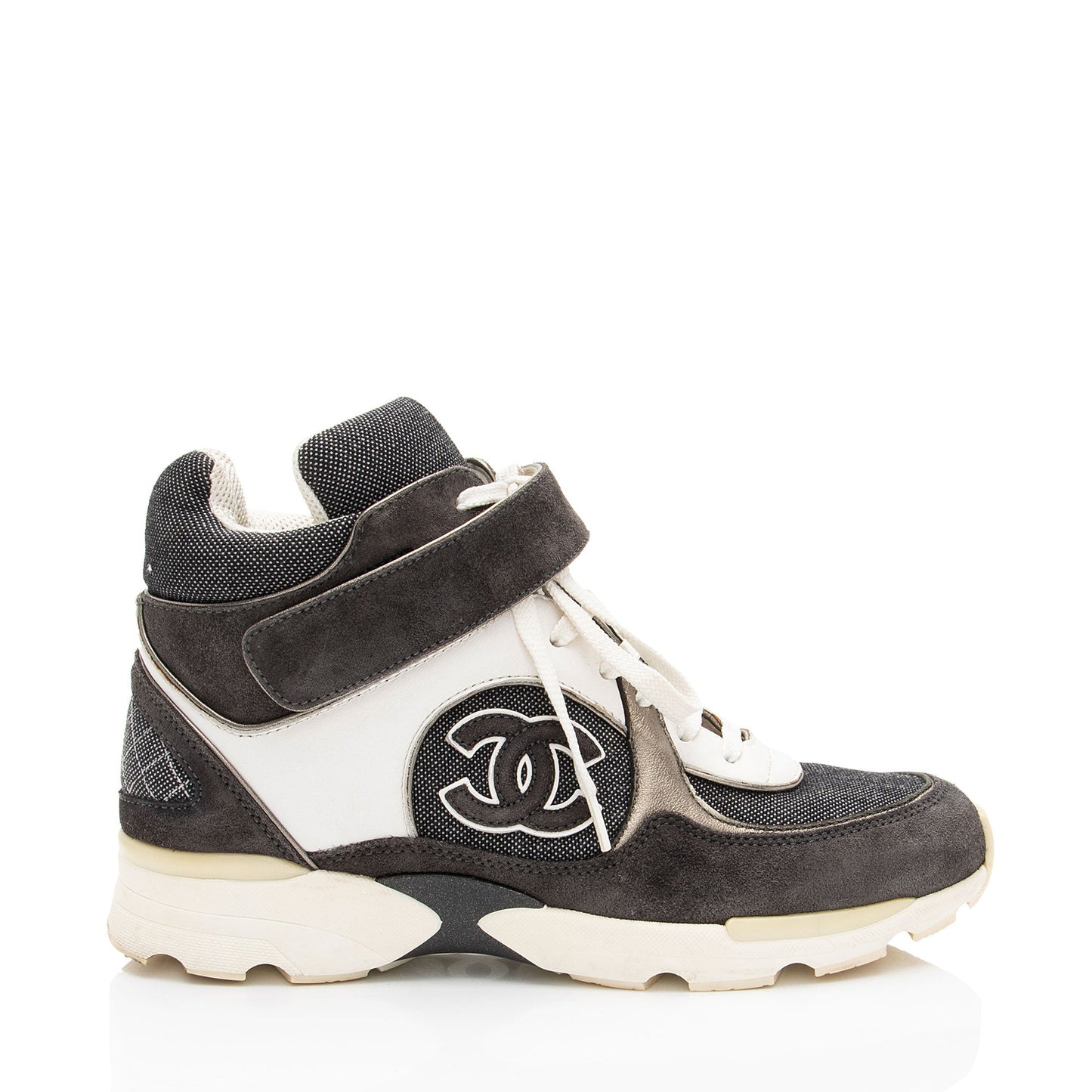 Chanel Canvas Leather CC High Top Sneakers - Size 7 / 37