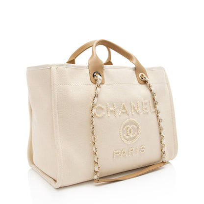 Chanel Canvas Pearl Deauville Medium Tote (SHF-Hmgrlc)