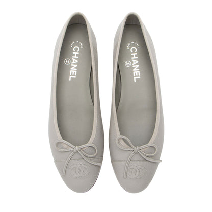 Chanel Caviar Leather CC Cap Toe Ballet Flats - Size 10 / 40