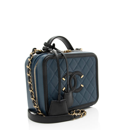 Chanel Caviar Leather CC Filigree Medium Vanity Case