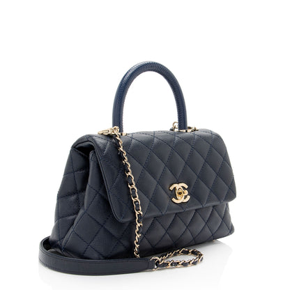 Chanel Caviar Leather Coco Top Handle Mini Flap Bag