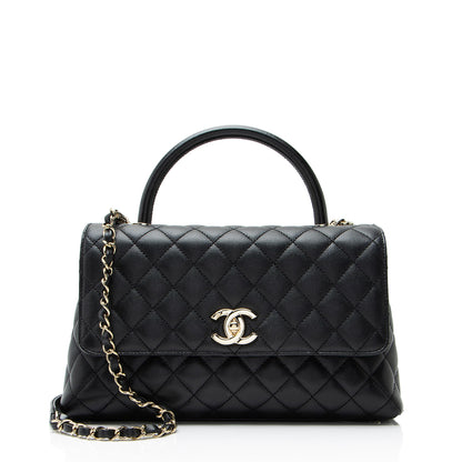 Chanel Caviar Leather Coco Top Handle Small Flap Bag