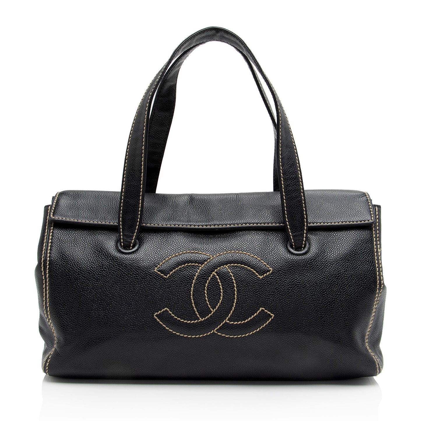Chanel Caviar Leather Stitched CC Flap Satchel (SHF-ewpcah)