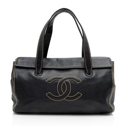 Chanel Caviar Leather Stitched CC Flap Satchel (SHF-ewpcah)