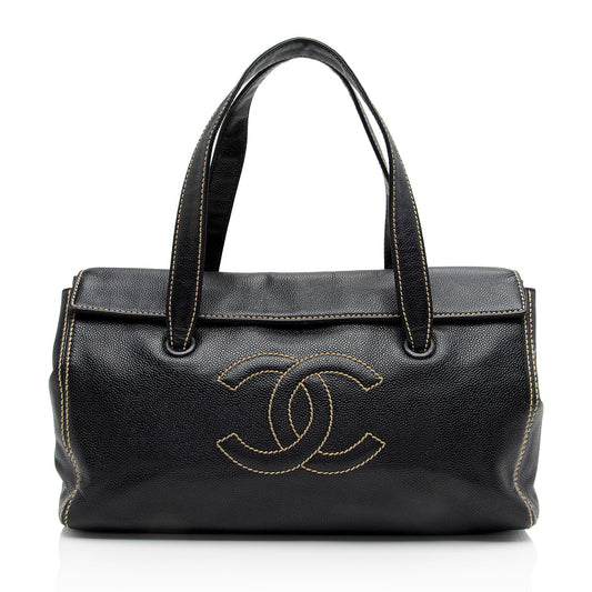 Chanel Caviar Leather Stitched CC Flap Satchel (SHF-ewpcah)