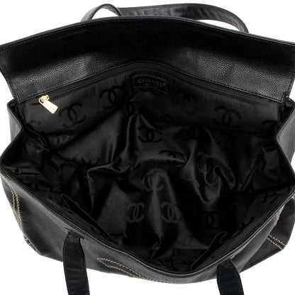 Chanel Caviar Leather Stitched CC Flap Satchel (SHF-ewpcah)