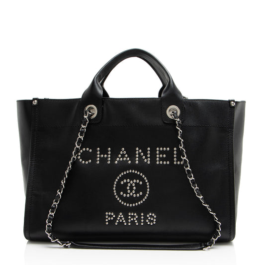 Chanel Caviar Leather Studded Deauville Large Tote